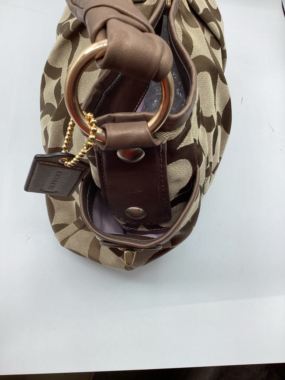 Coach Harper Brown Op Art Signature Canvas & Leather Shoulder Handbag - Picture 5 of 7